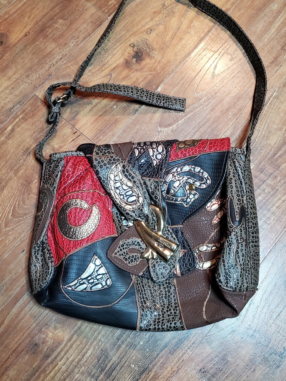 Vintage Alentino NAS Patchwork Shoulder Bag in Red, Brown and Black